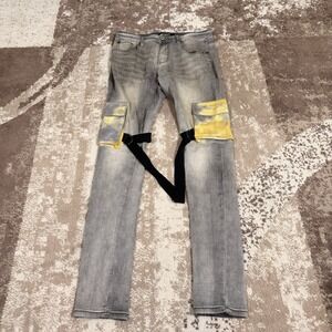 Serenede NB8 Nebula 8 Cargo Jeans Pants Mens 30x33 Black Straps Gray Skinny